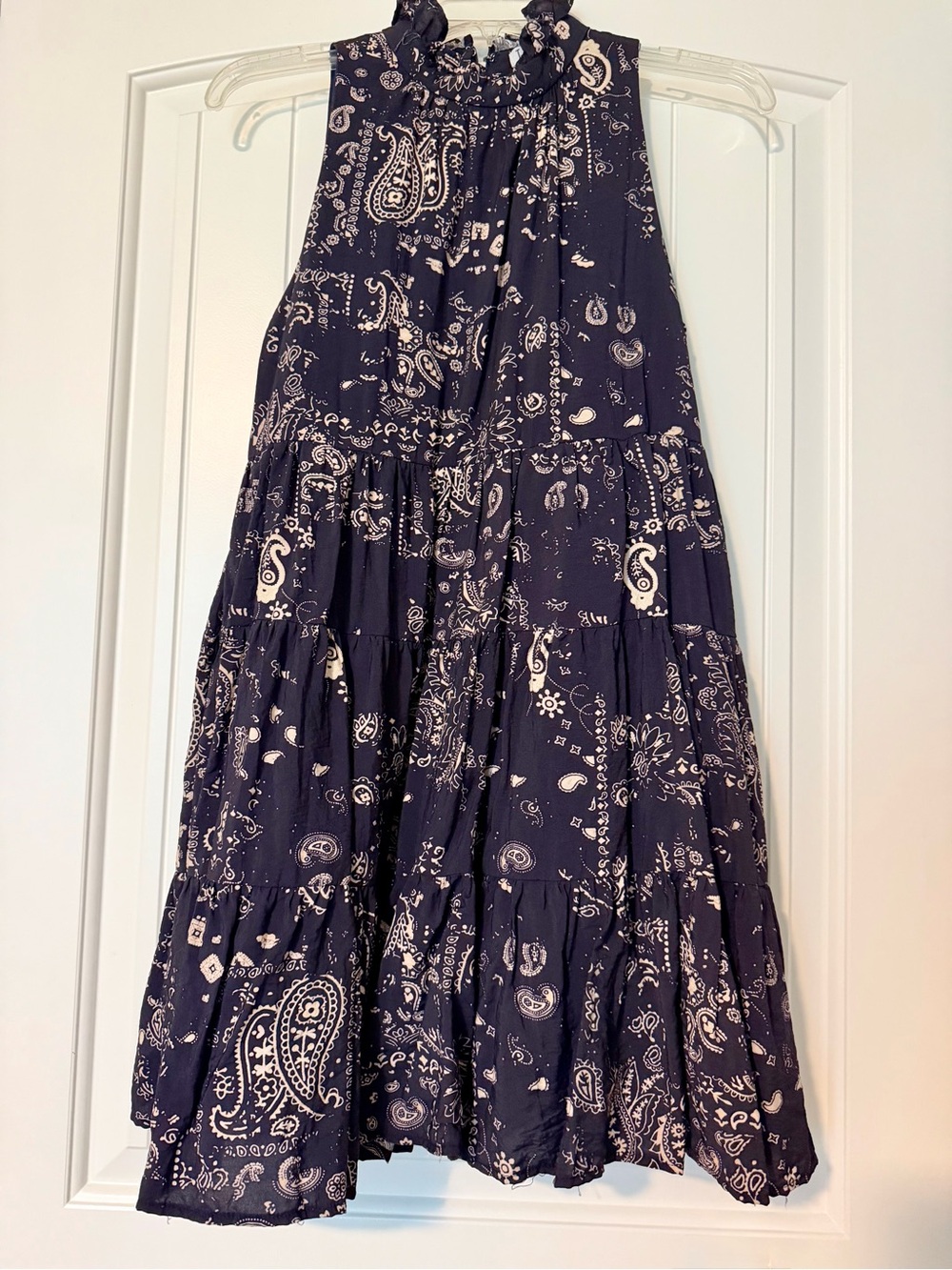 Sleeveless Navy Paisley Tiered Dress